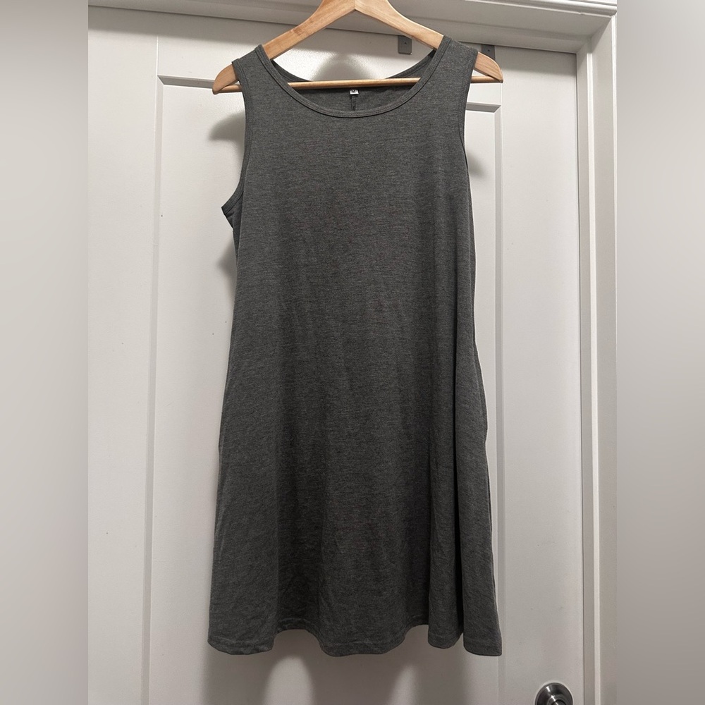 Gray Tank Dress with Pockets - Size Medium - Picture 2 of 6
